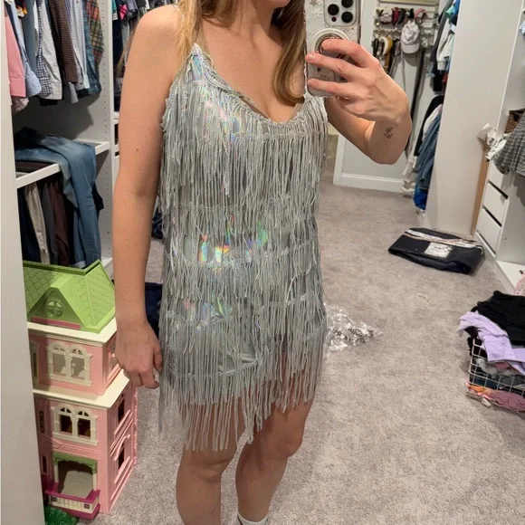 Silver Fringe Mini Dress romper - Picture 3 of 3